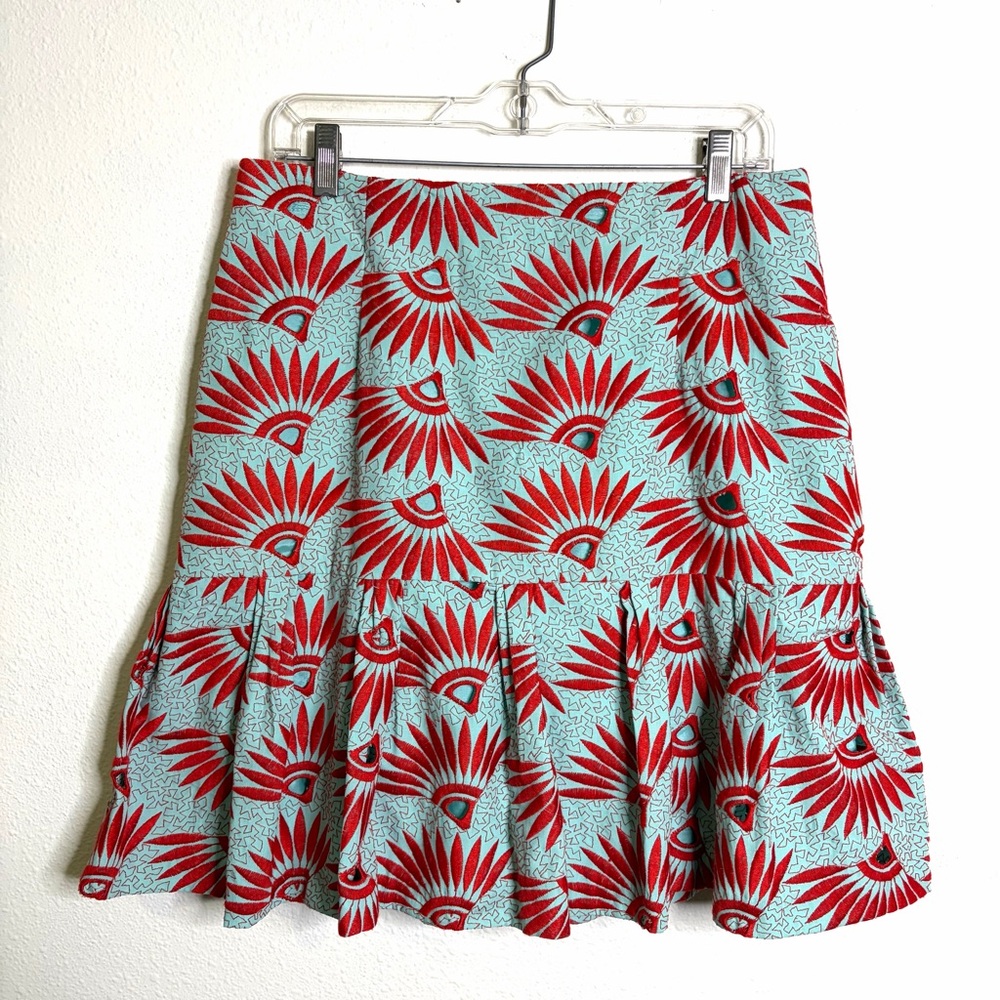 Nanette Lepore Y2K vintage embroidered Red Blue A-Line Skirt pleated sz 12